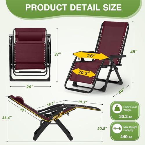 Suteck Zero Gravity Chair Reclining Camping Lounge with Removable Cushion and Cup Holder Z41184