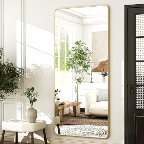 HARRITPURE 56" x 21" Rounded Full Length Floor Mirror with Aluminum Frame I85546