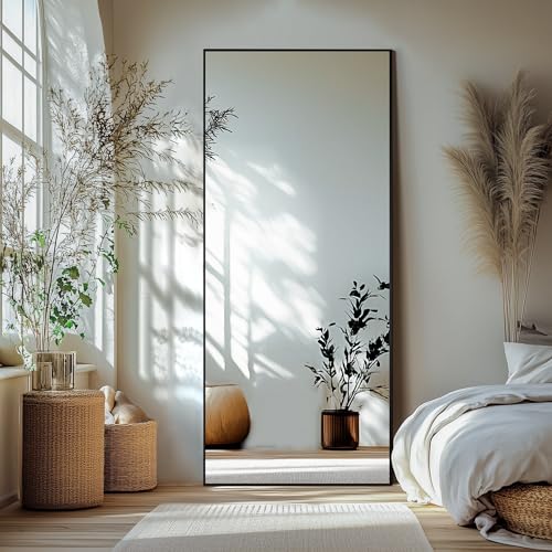 Delma Wall Full Length Mirror with Aluminium Frame, 56x15, Black Z730