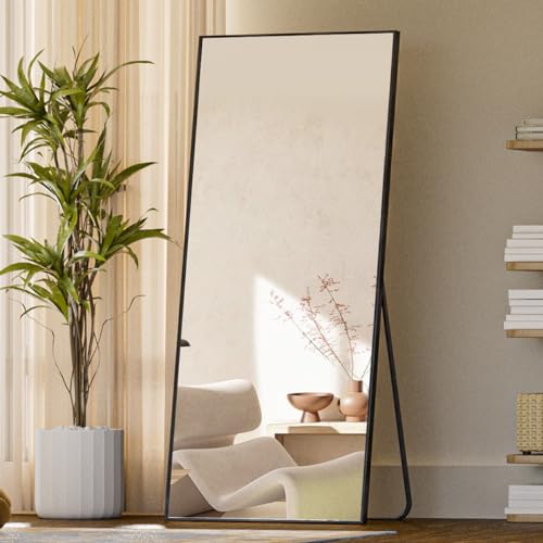 Koonmi Large Full Length Mirror with Stand, Aluminum Alloy Frame, Black G7504