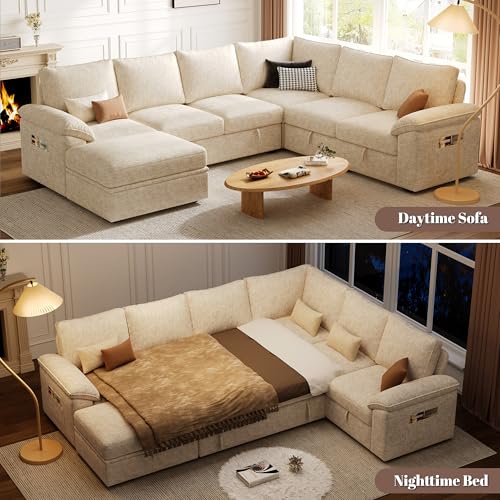 108 Inch U-Shaped Sectional Sleeper Sofa with Pull Out Bed, Dark Grey J60928