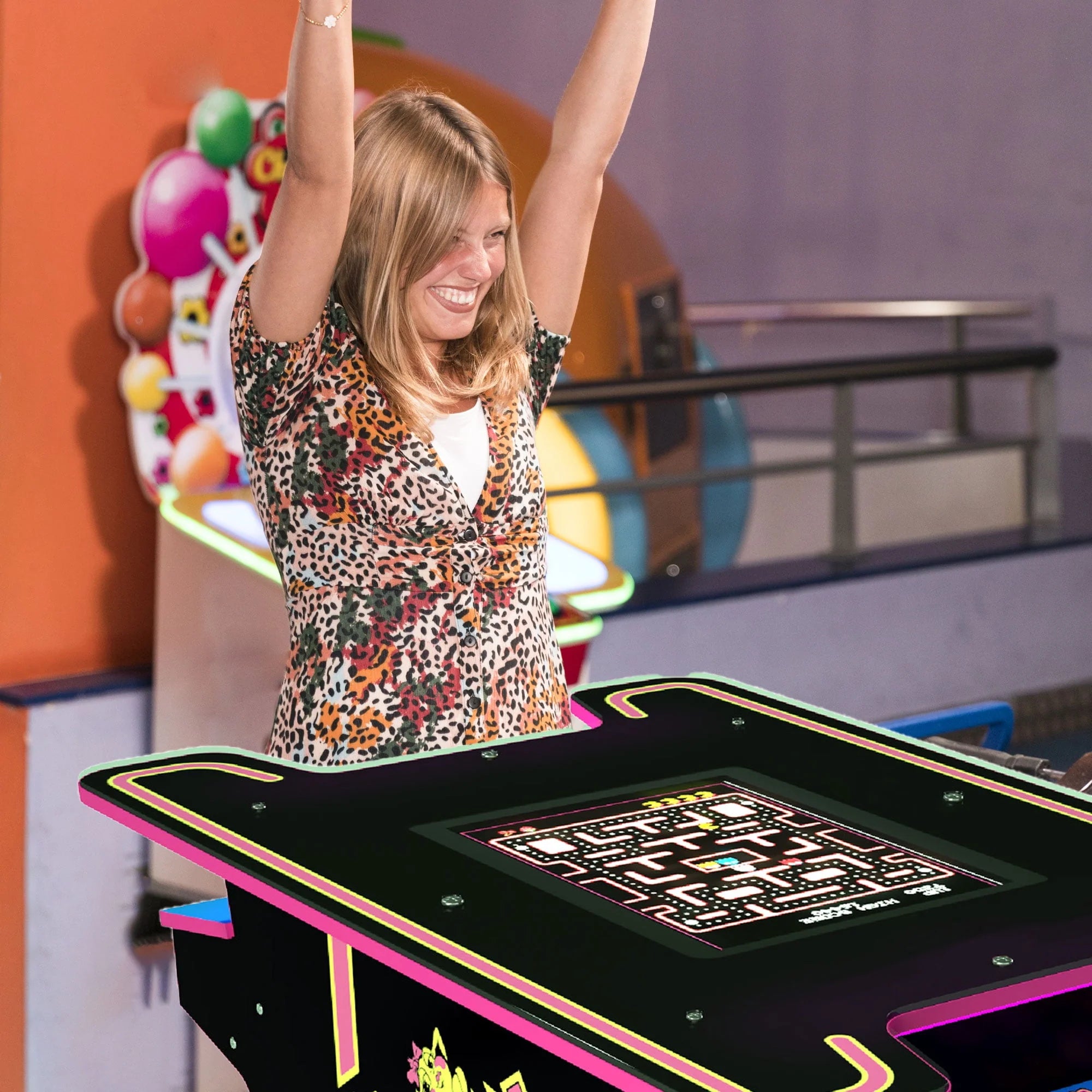 Arcade1UP Ms. PAC-MAN Head-to-Head Arcade Table with 12 Games, Black L2069
