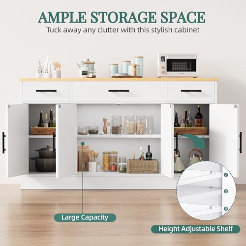 Shintenchi Buffet Cabinet with Storage, 53.4" White Farmhouse Sideboard D4274