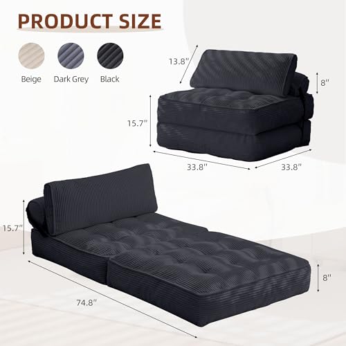 GYUTEI Folding Sofa Bed Convertible Sleeping Chair with Corduroy Fabric, Grayish Blue E807
