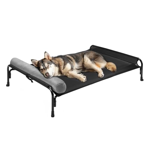 Veehoo Large Elevated Dog Bed, Outdoor Raised Cot with Removable Headrest, Breathable Washable Mesh R9070