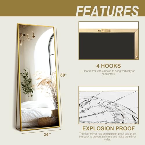 Delma Wall Full Length Mirror with Aluminium Frame, 56x15, Black Z730