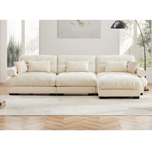 130" Modular Sectional Sofa with Movable Ottoman, Velvet Upholstered, Green Y4976