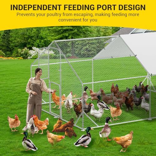 Large Metal Chicken Coop Walk-in Poultry Cage with Waterproof Cover, Double Lockable Doors X5588