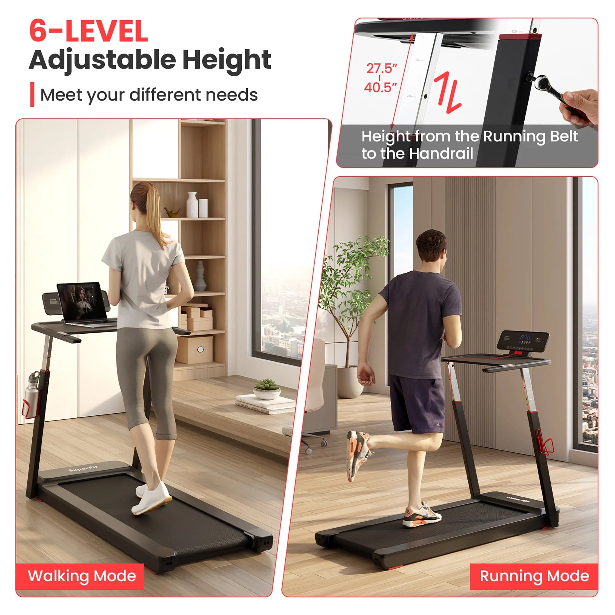 Superfit 3HP Folding Treadmill with APP Control, Black Z7624