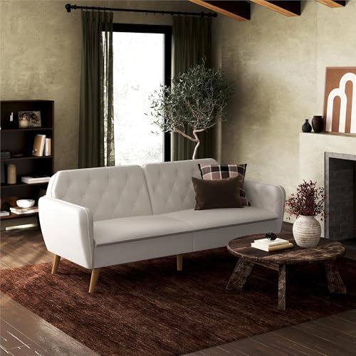 Novogratz Tallulah Memory Foam Futon Convertible Couch, Camel Faux Leather F5939