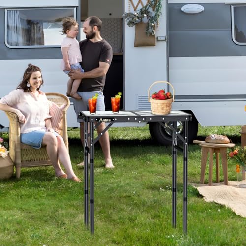 Folding Camping Table with Storage Net, Adjustable Height, Aluminum, Portable C67438