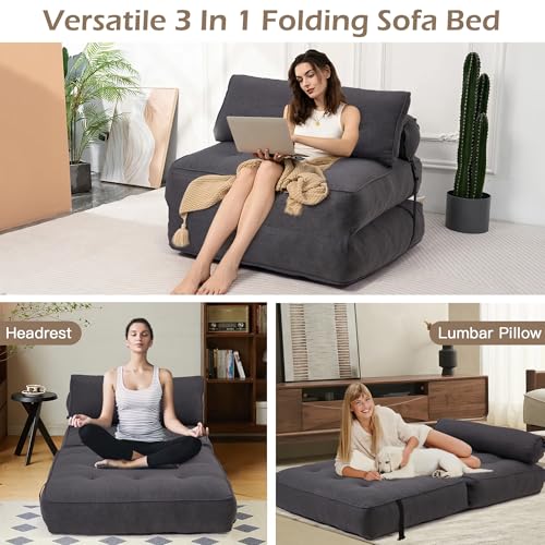 GYUTEI Folding Sofa Bed Convertible Sleeping Chair with Corduroy Fabric, Grayish Blue E807