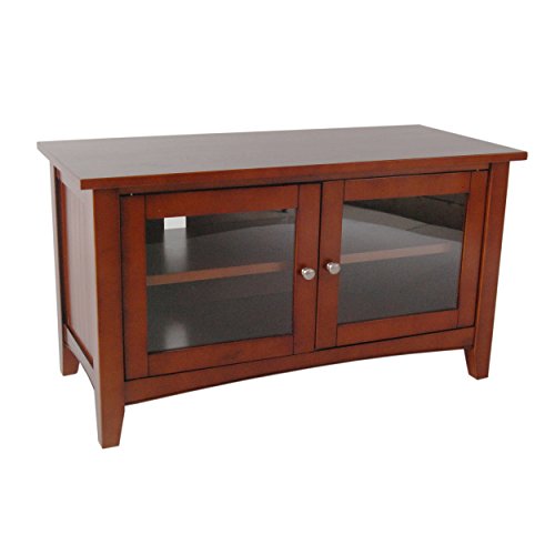 Shaker Cottage TV Stand, Espresso - Modern Style Hardwood and Composite Wood Media Console with Glass Cabinet, Adjustable Shelf, and Cord Management, Easy Assembly, 36"W x 16"D x 20"H