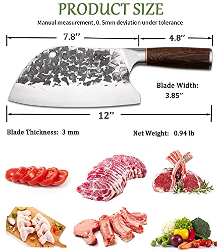 BLADESMITH Meat Cleaver Bone Chopper Knife, 6.3'' Stainless Steel Blade with Pear Wood Handle Q434