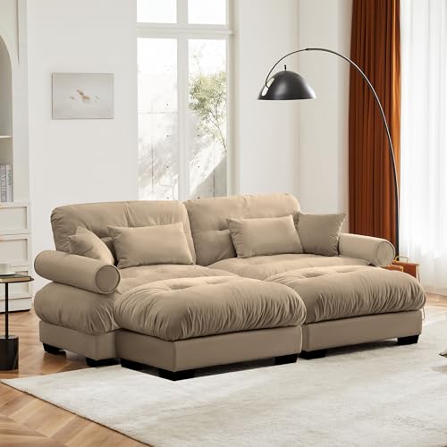 130" Modular Sectional Sofa with Movable Ottoman, Velvet Upholstered, Green Y4976