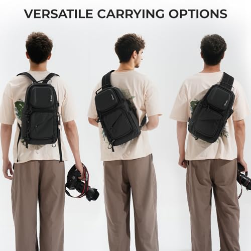 TARION Waterproof Camera Sling Bag with Raincover Tripod Holder Black M953560