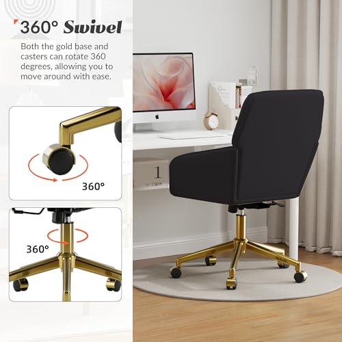 Velvet Home Office Chair with Gold Base, Swivel Desk Chair with Wheels (Cream) Z435471