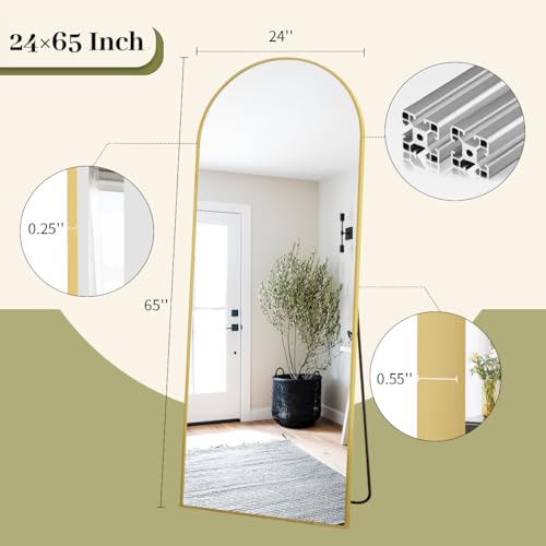 BEAUTYPEAK 65"x24" Arched Full Length Floor Mirror, Black D361
