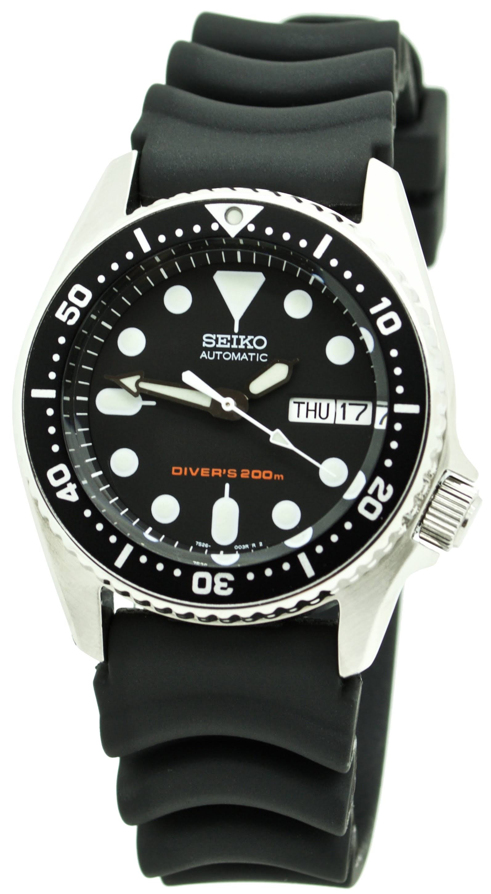 Seiko Men&s SKX013K1 Diver Automatic Black Rubber Watch - Black - Megean