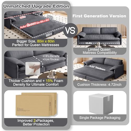 Queen Size Futon Sofa Bed with 2 Pillows, Blue V9731