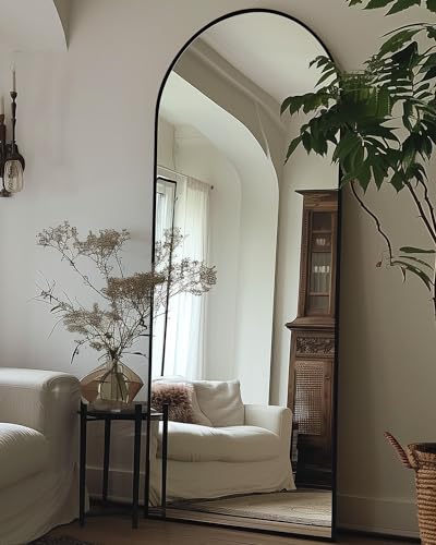 Arched Full Length Floor Mirror 76"x34" Black Freestanding I957