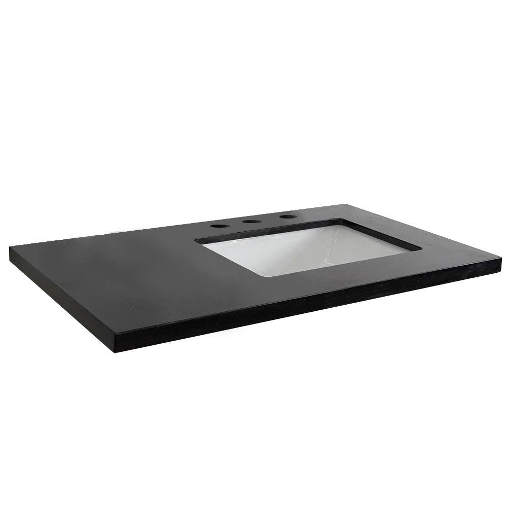 Bellaterra Home 37 in. W x 22 in. D x 2 in. H Black Granite Vanity Top with Right Side Rectangular Sink - Megean