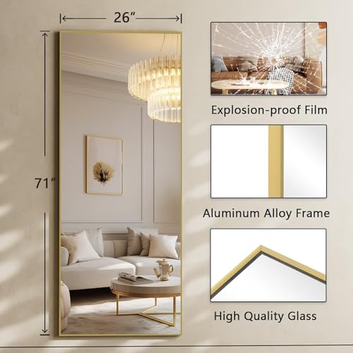 Koonmi Large Full Length Mirror with Stand, Aluminum Alloy Frame, Black G7504