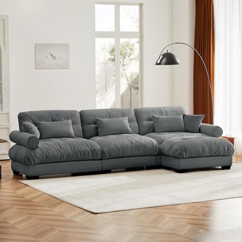 130" Modular Sectional Sofa with Movable Ottoman, Velvet Upholstered, Green Y4976