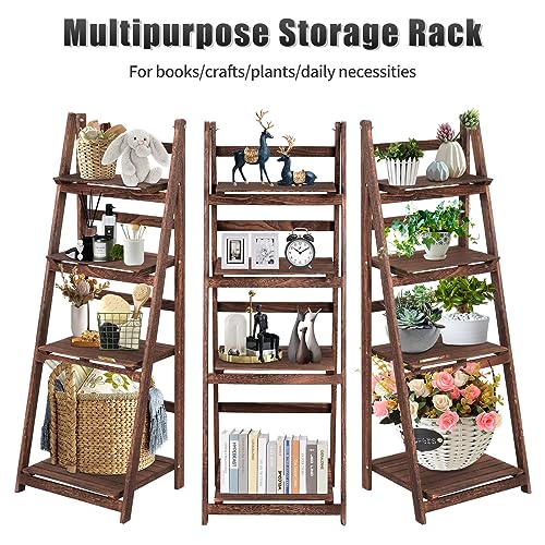 Funkeen Foldable Ladder Shelf Plant Stand for Indoor Outdoor White D80239