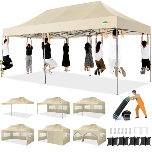 COBIZI 10x20 Heavy Duty Pop Up Canopy Tent with 6 Sidewalls, White A84790