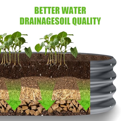 Land Guard 8ft Galvanized Raised Garden Bed Kit, Oval Metal Outdoor Planter Box, Silver D8675