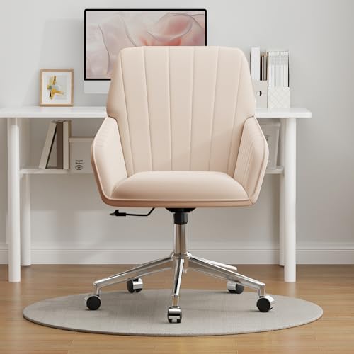 Velvet Home Office Chair with Gold Base, Swivel Desk Chair with Wheels (Cream) Z435471