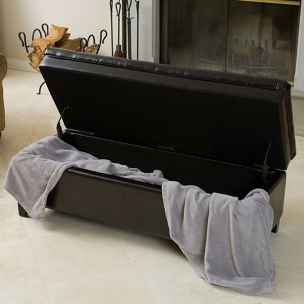 Noble House Hastings Espresso Tufted Storage Ottoman Brown I602