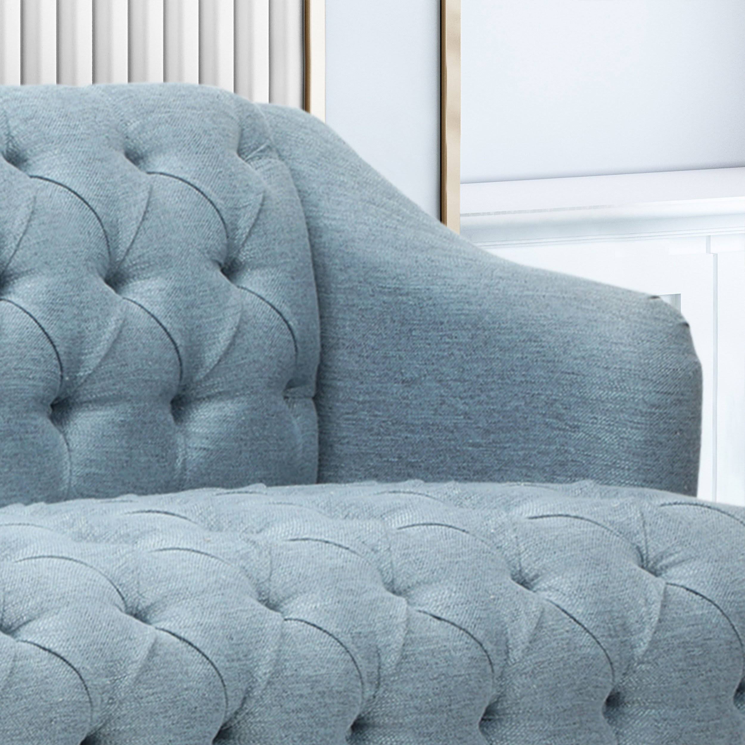 Erin Contemporary Tufted Fabric 3 Seater Sofa, Light Blue and Natural Y434545
