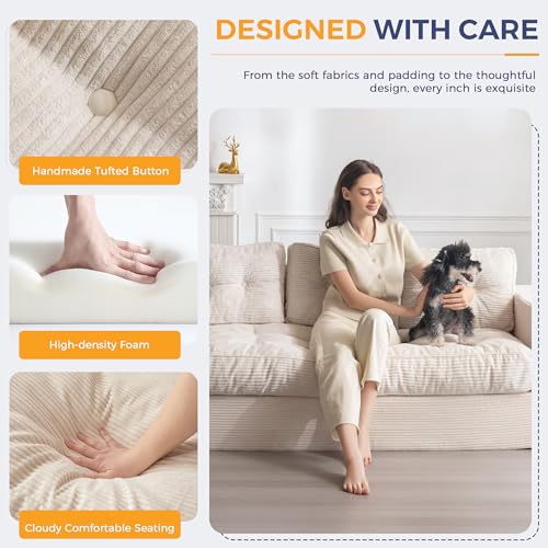MAXYOYO 3 Seater Boneless Floor Sofa with Tufted Cushion, Beige A96326