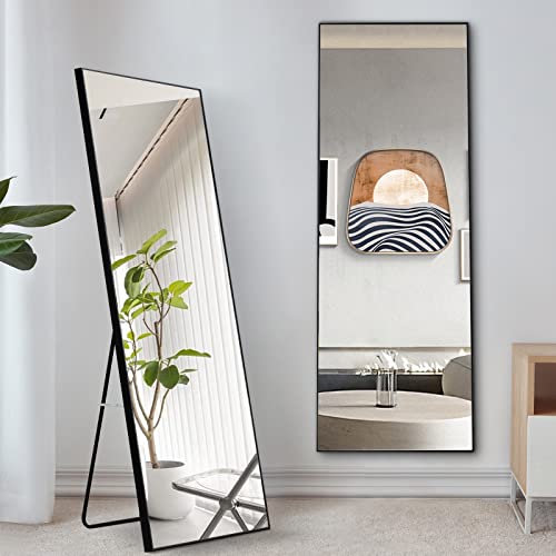 WIIS' IDEA Full Length Mirror with Stand, 59"x16" Floor Mirror, Black O584483