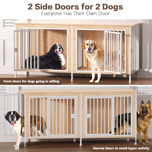 EasyCom XL Wooden Dog Crate Furniture for Medium and Large Breeds, 2 Doors A673