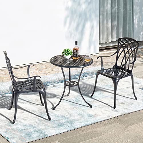 NUU GARDEN 3 Piece Cast Aluminum Bistro Set with Umbrella Hole, Black N80118