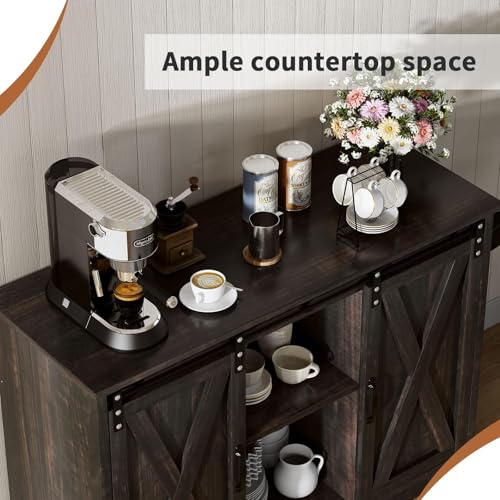 4 EVER WINNER Coffee Bar Cabinet with Sliding Barn Doors, 42" Sideboard Buffet, Espresso O37010