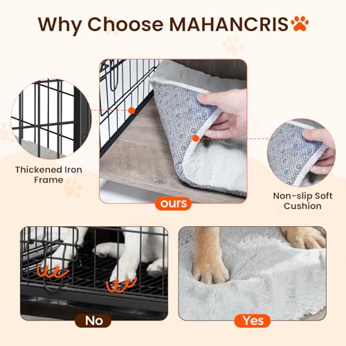 Wooden Dog Crate Furniture with Cushion, Double Doors, Greige X29262