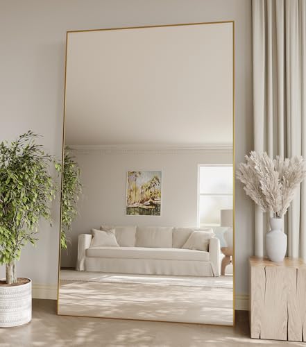 Koonmi Large Full Length Mirror with Stand, Aluminum Alloy Frame, Black G7504