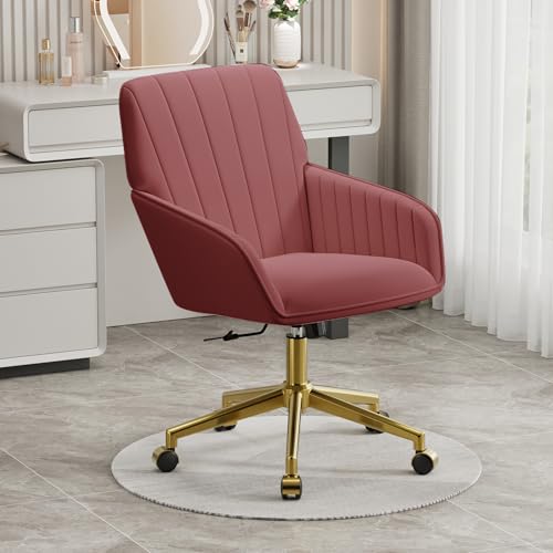 Velvet Home Office Chair with Gold Base, Swivel Desk Chair with Wheels (Cream) Z435471
