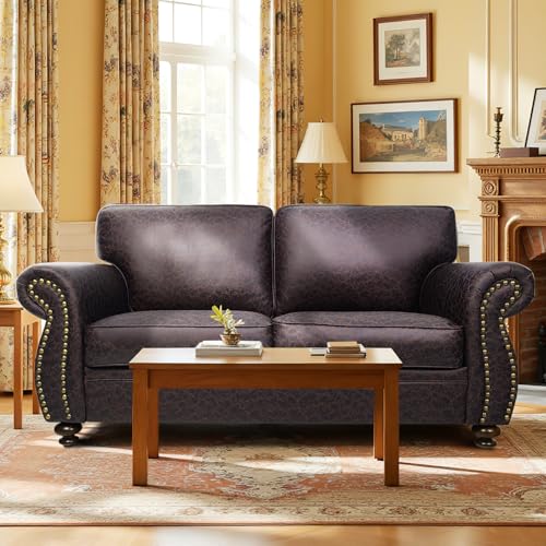 Mid-Century 3-Seater Sofa with Rivet Design, Removable Cover and Solid Wood Frame I150