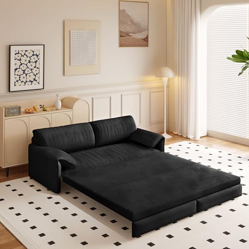 Queen Size Futon Sofa Bed with 2 Pillows, Blue V9731