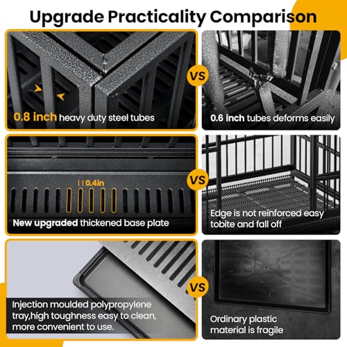 Oranland 48 inch Heavy Duty Dog Crate for Large Dogs, Double Door with Wheels J273901