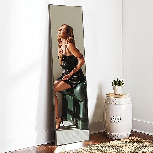 WIIS' IDEA Full Length Mirror with Stand, 59"x16" Floor Mirror, Black O584483