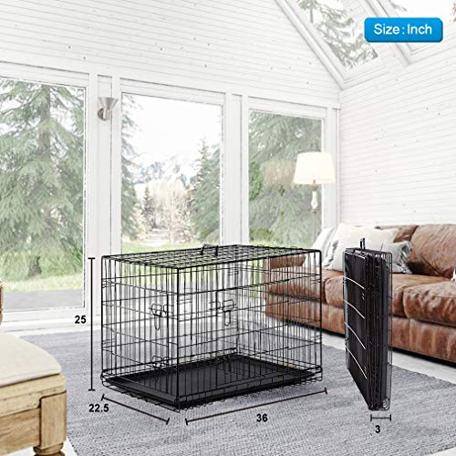 BestPet 42 Inch Folding Metal Wire Dog Crate with Double-Door and Removable Tray O49217