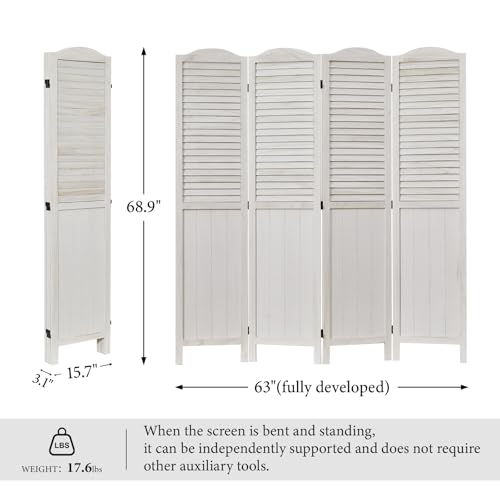 Room Partitions and Dividers, 5.6 Ft Tall Folding Wood Screen, 4 Panels S6959