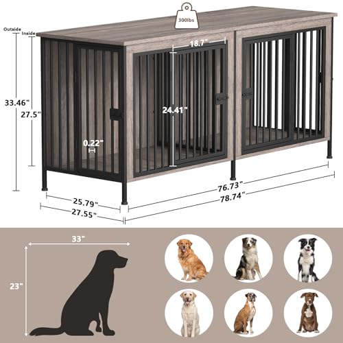 EasyCom XL Wooden Dog Crate Furniture for Medium and Large Breeds, 2 Doors A673