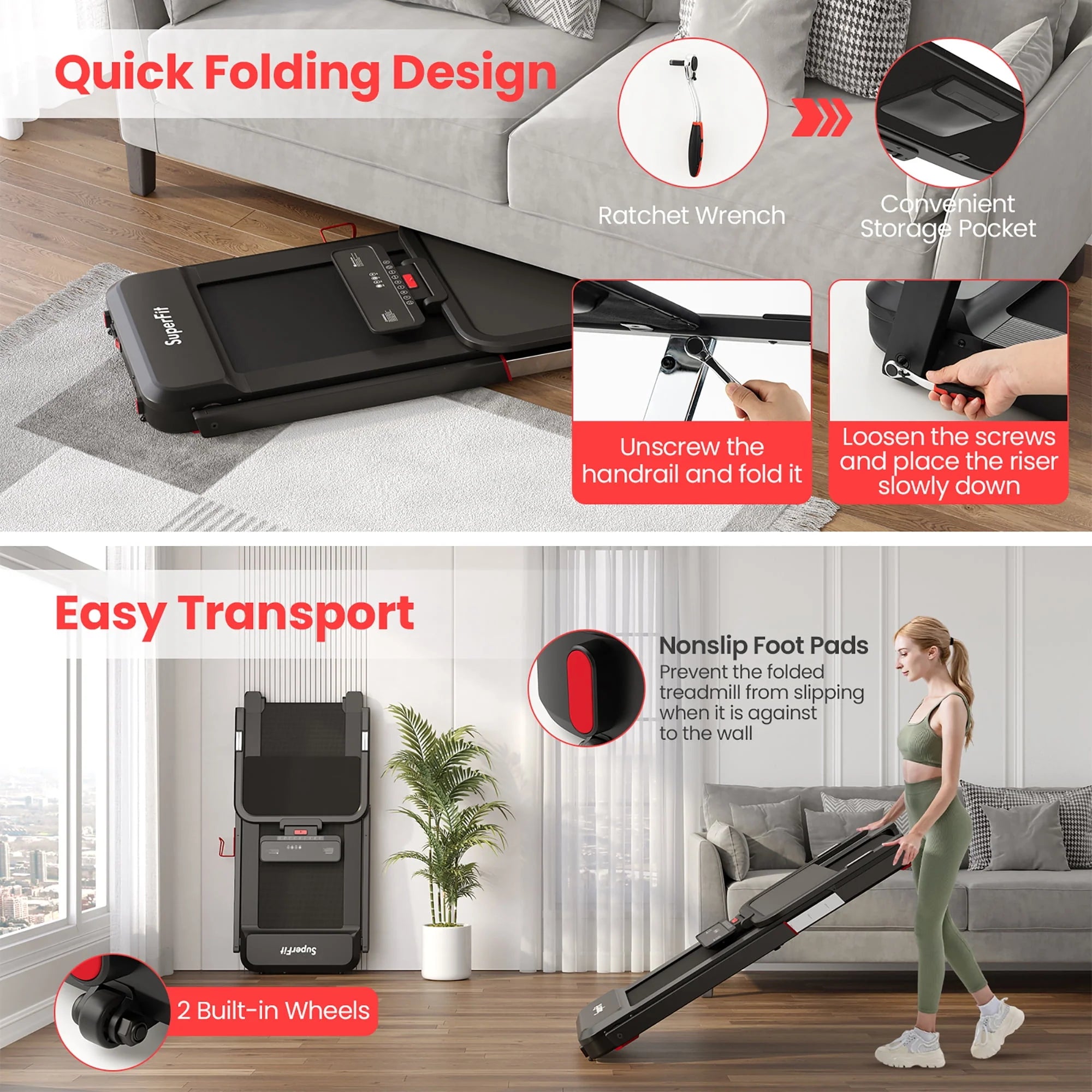 Superfit 3HP Folding Treadmill with APP Control, Black Z7624